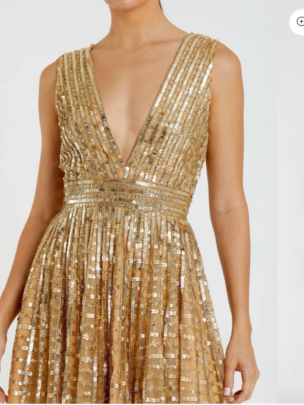Gold Sequin Plunge V-Neck Evening Dress